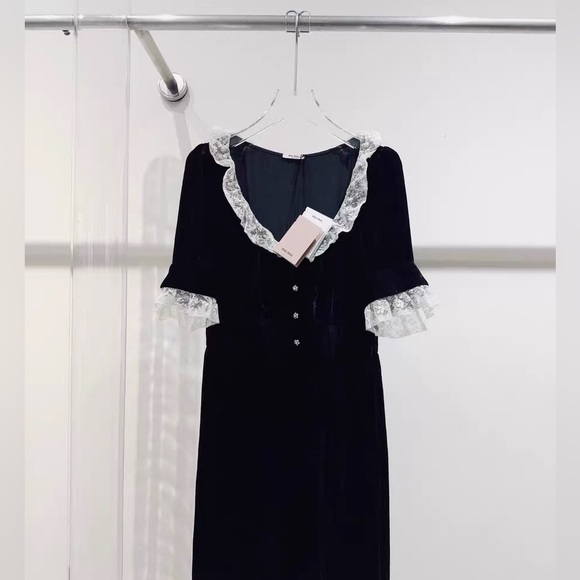 Authentic Miu Miu Black Dress with White Lace Accents - Picture 1 of 6